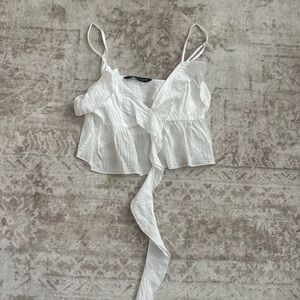 Zara White Ruffled Women's Blouse